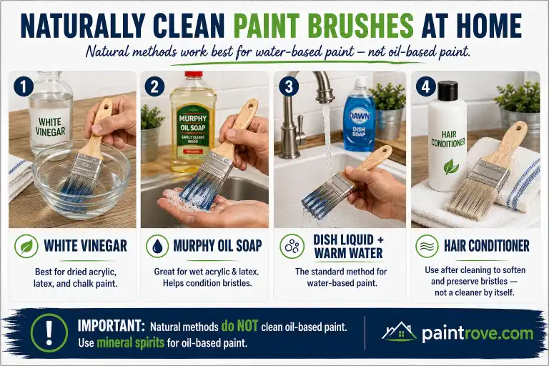at-home.webp
Natural ways to clean paint brushes at home using white vinegar, Murphy Oil Soap, dish liquid, warm water, and hair conditioner.