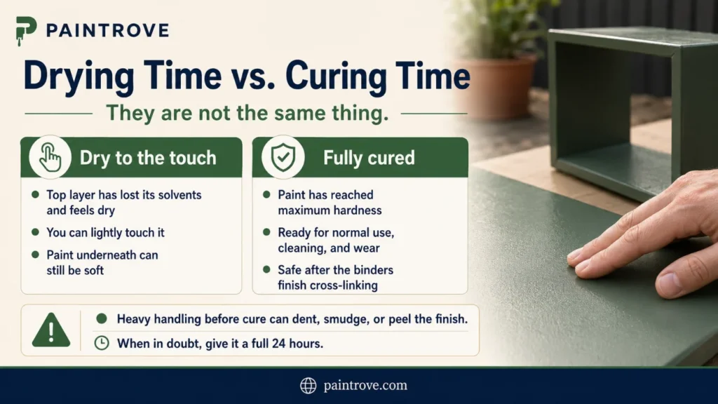 Spray paint drying vs curing comparison with touch dry and fully cured details