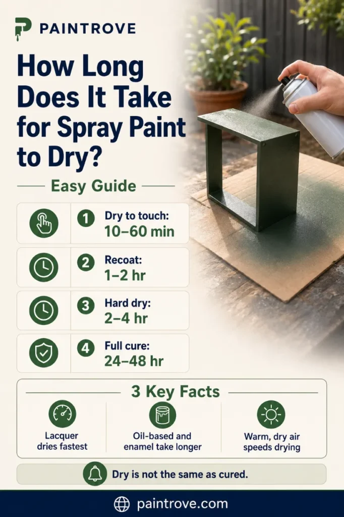 Pinterest guide showing spray paint drying stages and key facts