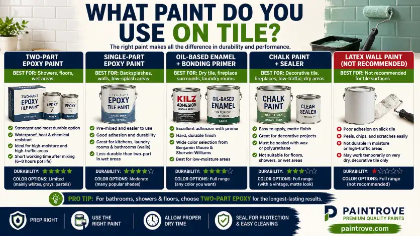 Can you paint tile with epoxy, enamel, or chalk paint comparison showing the best paint options and why latex wall paint is not recommended.