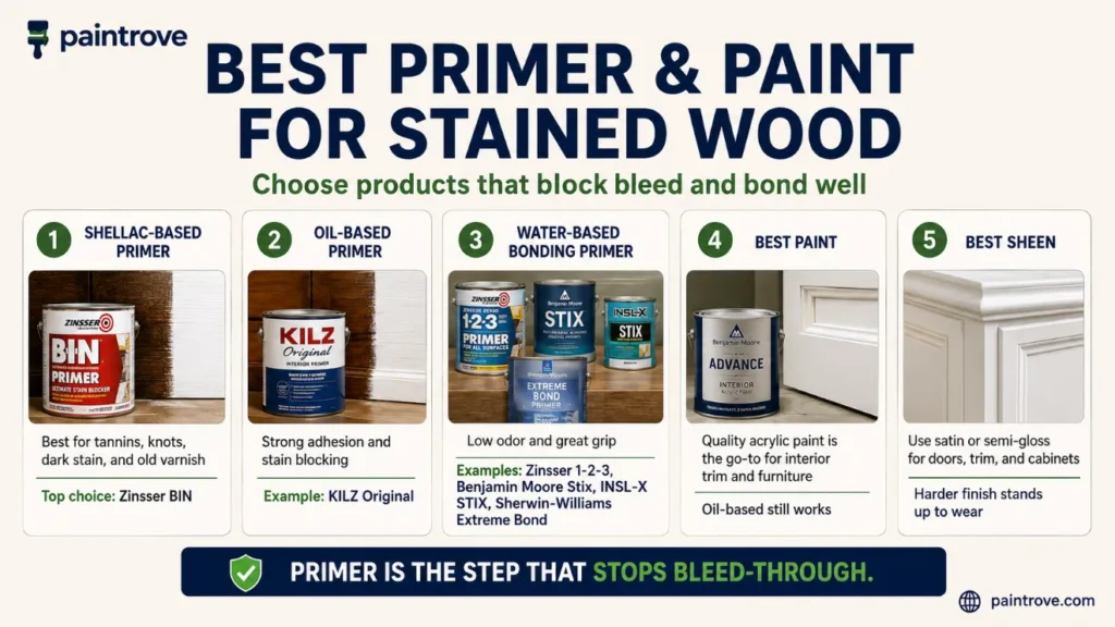 Best primer and paint for stained wood to stop bleed-through.