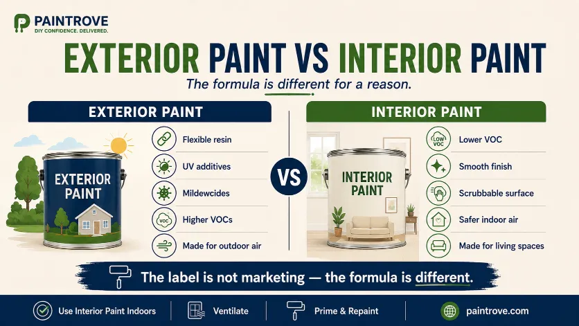 Exterior paint vs interior paint comparison.