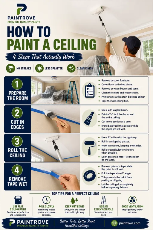 Pinterest guide for how to paint a ceiling.