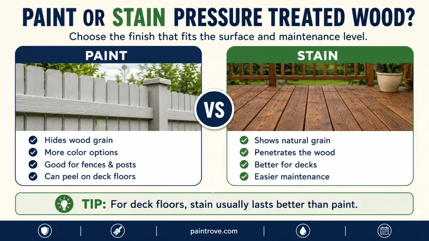 Paint or stain pressure treated wood comparison.