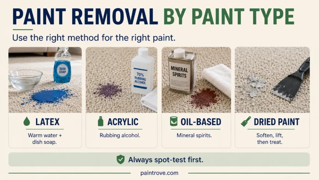 How to get paint out of carpet by paint type.