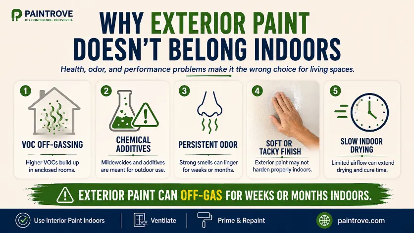 Why exterior paint should not be used indoors.