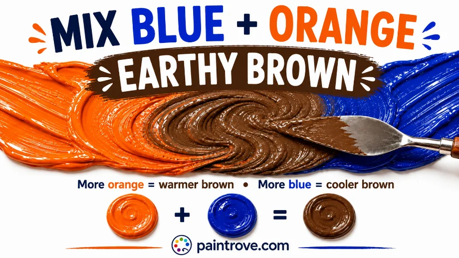 Blue and orange mixed make earthy brown, with more orange warming it and more blue cooling it.