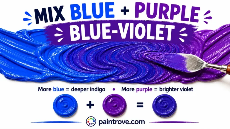Blue and purple mixed make blue-violet, with more blue creating indigo and more purple creating violet.