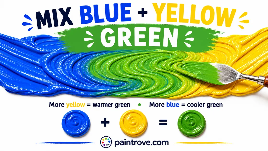 Blue and yellow make green, with more yellow creating warmer green and more blue creating cooler green.