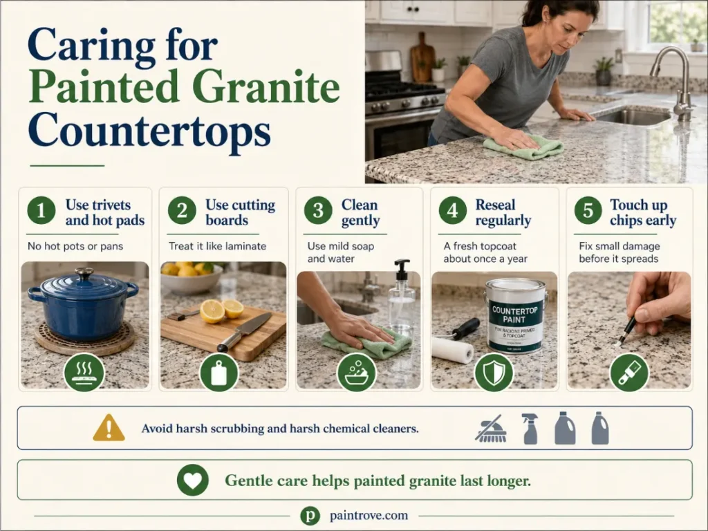 Caring for painted granite countertops with gentle cleaning and resealing tips