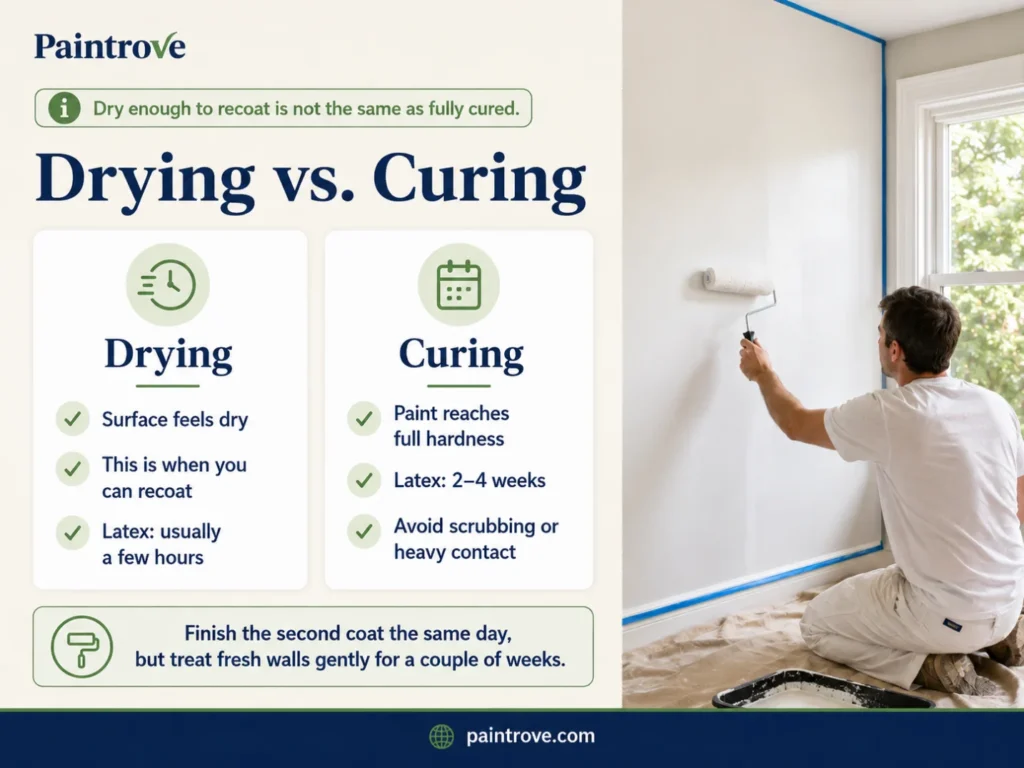 Drying vs curing paint guide explaining when to recoat and when paint reaches full hardness