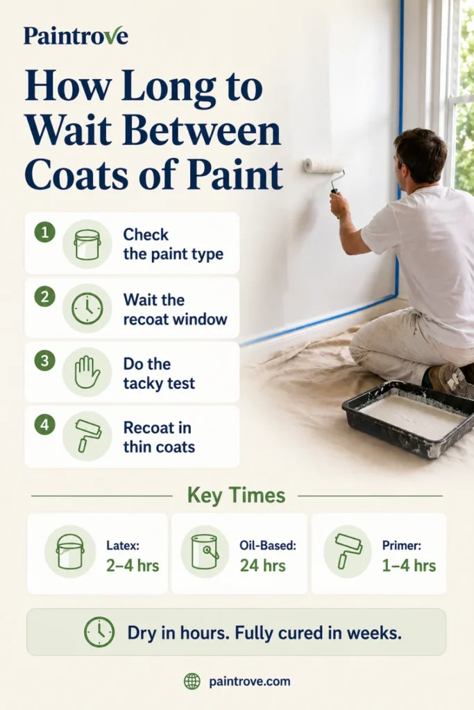 How long to wait between coats of paint Pinterest guide with key recoat steps and timing facts