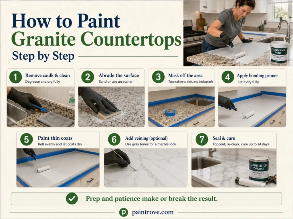How to paint granite countertops step by step with primer, paint, and sealer