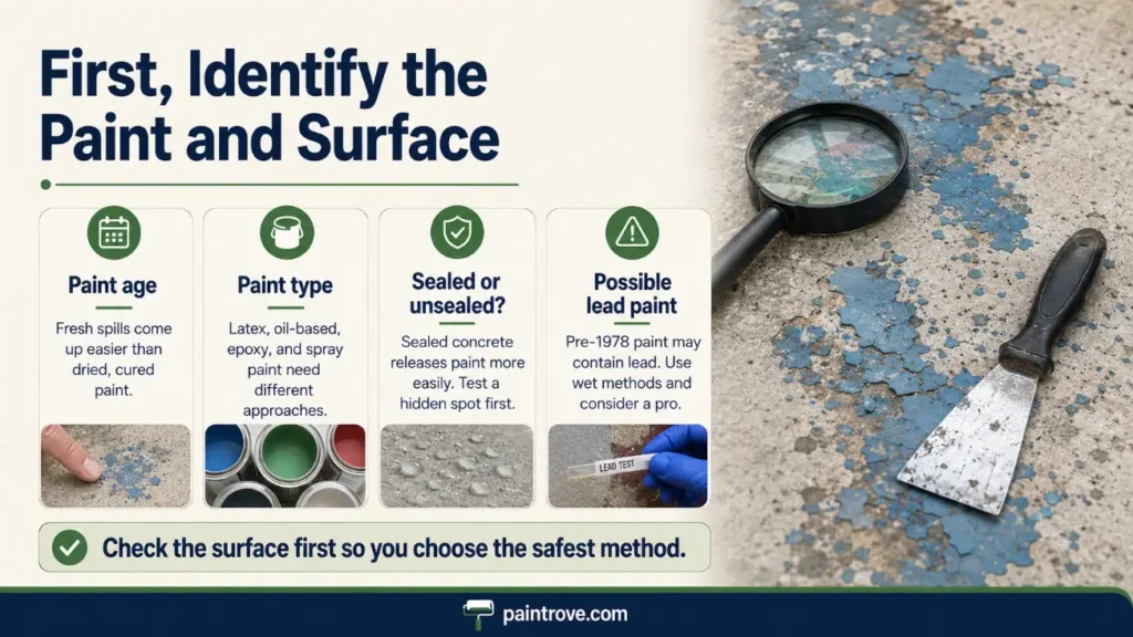 Remove paint from concrete by checking paint age, type, sealed surface, and lead risk.