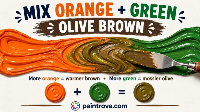 Orange and green make olive brown, with more orange warming it and more green creating mossy olive.