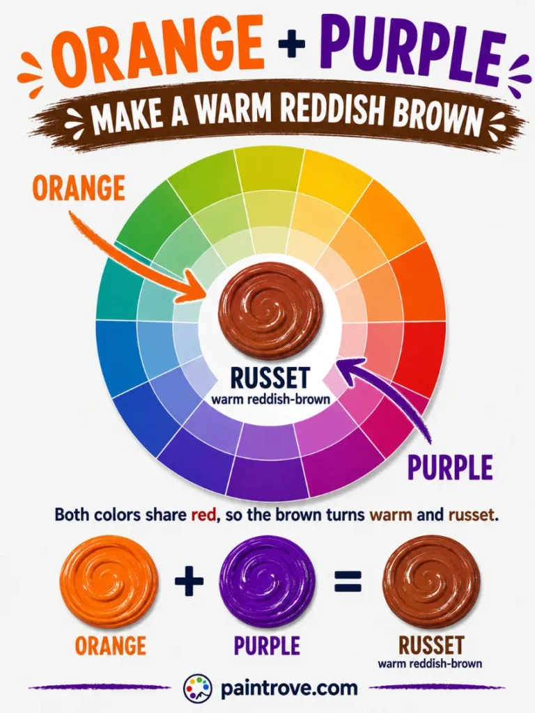 Orange and purple make warm russet because both colors share red.