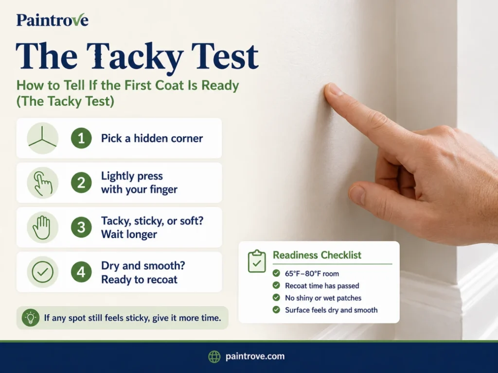 Paint tacky test guide showing how to check if the first coat is ready for recoating