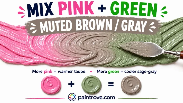Pink and green make muted brown or gray, with more pink creating taupe and more green creating sage.