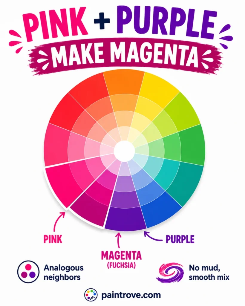 Pink and purple make magenta because they are neighboring colors that blend smoothly on the color wheel.