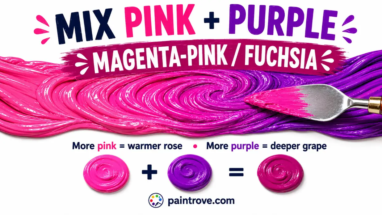 Pink and purple mixed make magenta or fuchsia, with more pink creating rose and more purple creating grape.