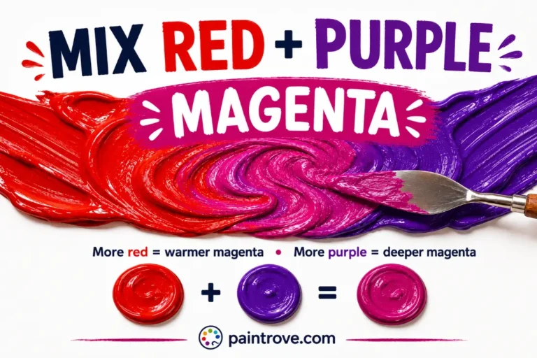 Red and purple make magenta as the two paint colors blend into a bright red-violet shade.