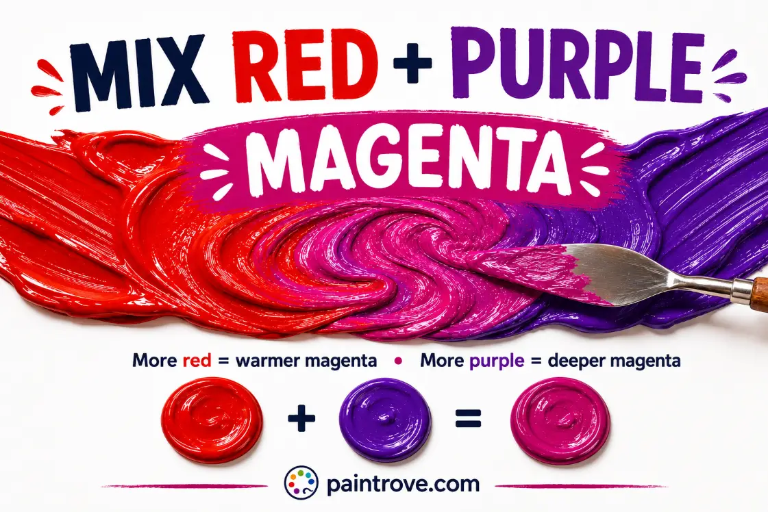 Red and purple make magenta as the two paint colors blend into a bright red-violet shade.