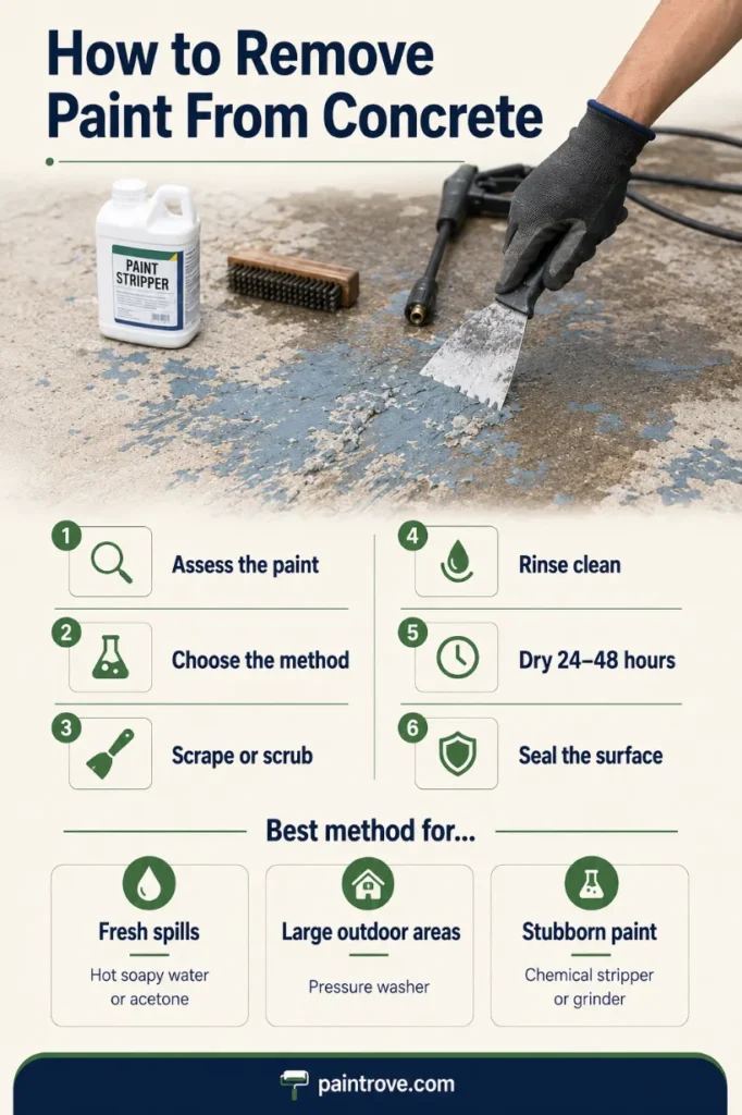Remove paint from concrete steps with best methods for fresh spills, outdoor areas, and stubborn paint.