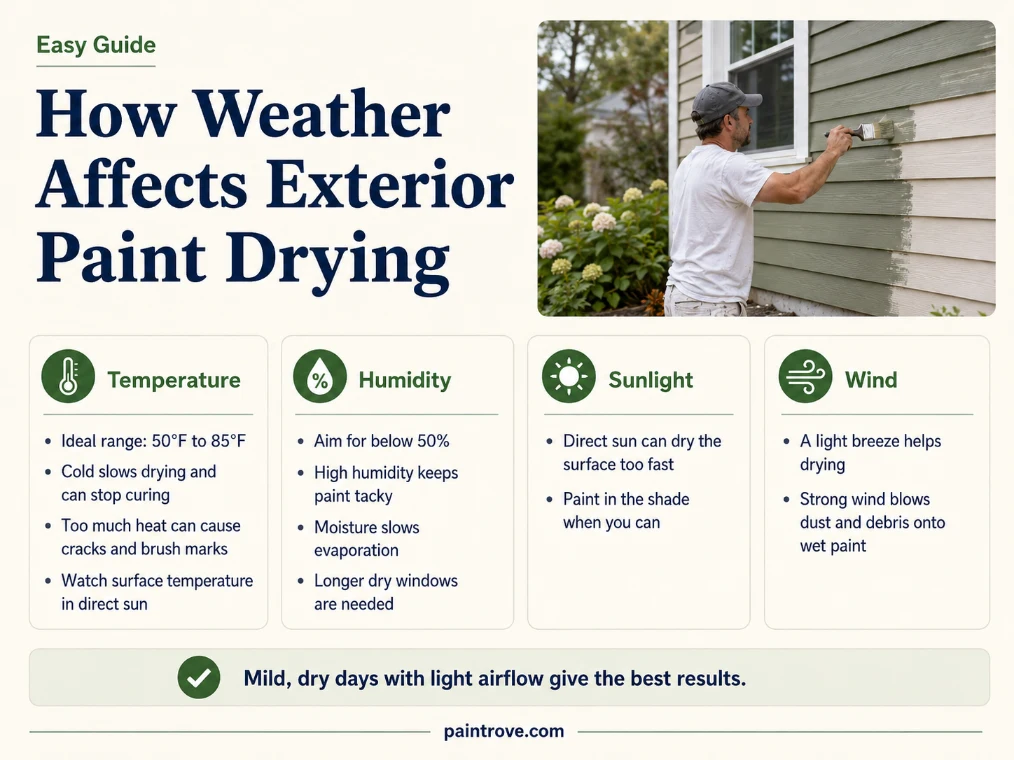 Weather factors for exterior paint dry time