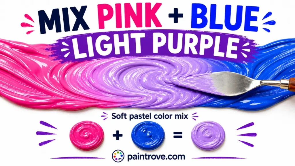 Pink and blue mixed into light purple paint with a palette knife and soft pastel swirls.