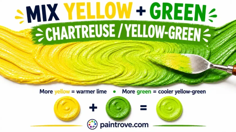 Yellow and green make chartreuse, with more yellow creating warmer lime and more green a cooler shade.