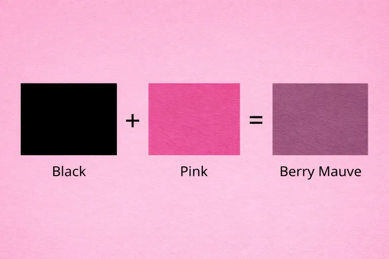 Black and pink mixed to make berry mauve, shown as black, pink and mauve colour squares